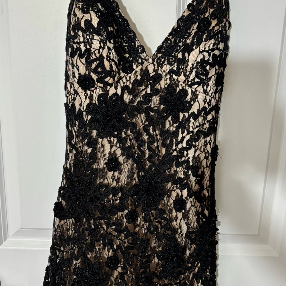 size 2 black lace maxi gown with nude underlay - Picture 3 of 17